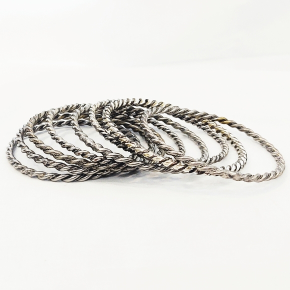 Vintage Y2K Bundle of 8 Silver Rope Twist Bangle Bracelets - Picture 4 of 5